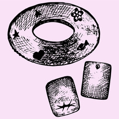 inflatable swim ring, pair water armbands doodle style sketch illustration hand drawn vector