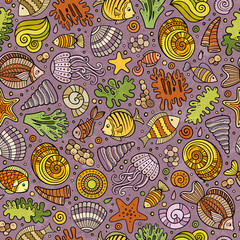 Cartoon under water life seamless pattern