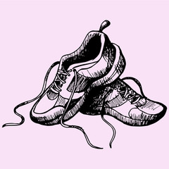 Detailed sport sneakers shoes doodle style sketch illustration hand drawn vector