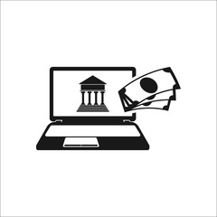 Online e-banking laptop money simple icon on background