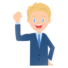 ガッツポーズのビジネスマン、男性会社員のイラスト素材