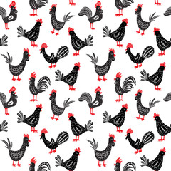 seamless roosters pattern