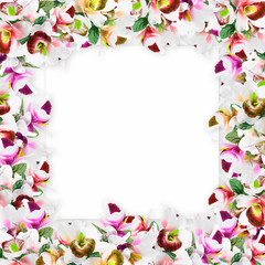 Vintage  vertical card spring. Colorful blooming branches of lil