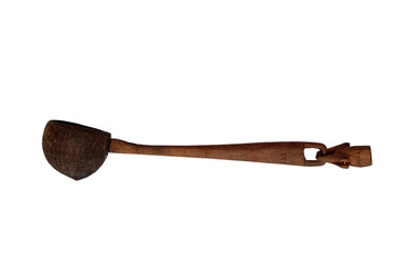 Dipper made from coconut shell isolated on white background