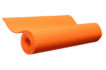 Obraz premium Orange yoga mat isolated on white