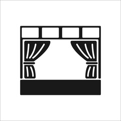 Concert perfomance stage with curtains simple icon on background
