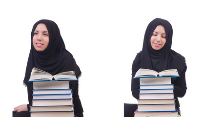Young muslim woman isolated on white