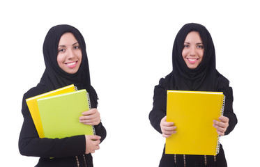 Young muslim woman isolated on white