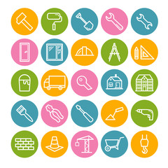 Set of outline construction and building icons. Thin linear icon  for web, print, mobile apps