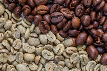 Coffee beans roasted and unroasted