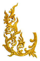 Pattern of wood carve gold paint for decoration on white backgro