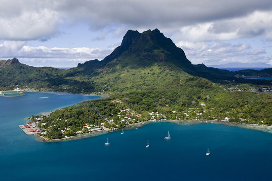 French Polynesia, Bora Bora. Aerial view of Bora Bora.