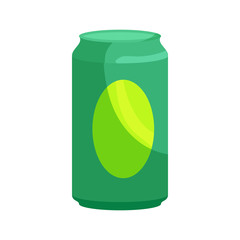 Green aluminum can icon in cartoon style on a white background