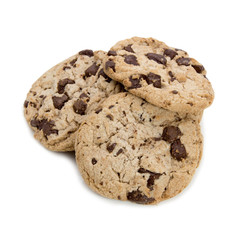 Chocolate chip cookies isolated on white background