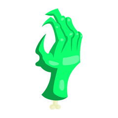 Zombie green monster hand icon in cartoon style on a white background