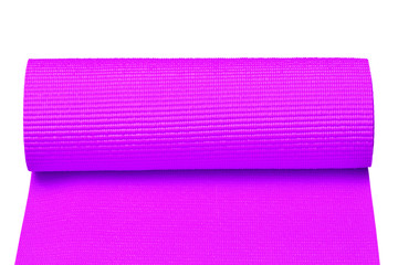 Purple yoga mat isolated on white