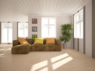Fototapeta na wymiar white interior design with furnirure. Scandinavian style