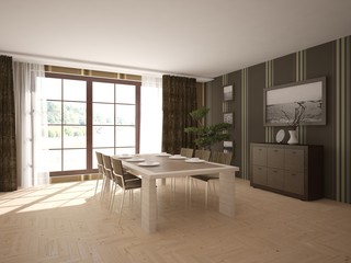 white interior design with furnirure. Scandinavian style