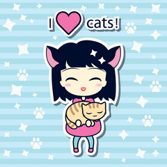 Cute girl holding small cat