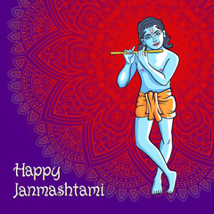 Hindu young god Lord Krishna. Happy janmashtami vector