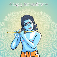 illustration of Lord Krishana in Happy Janmashtami vector