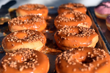 Fresh donuts with caramel