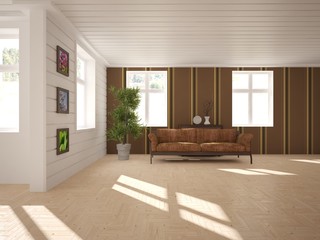 white interior design with furnirure. Scandinavian style