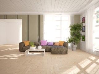 white interior design with furnirure. Scandinavian style