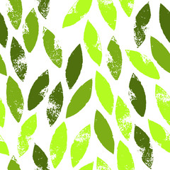 Fresh green leaves grunge seamless pattern, vector