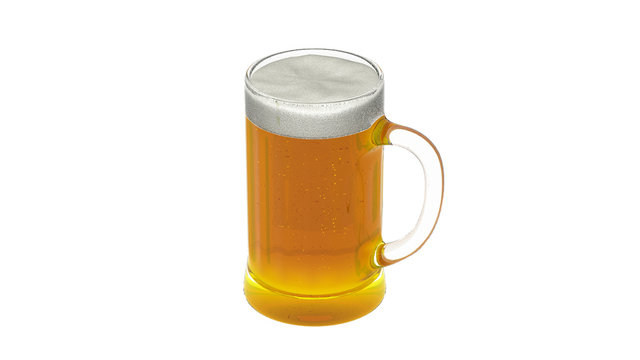 Beer keg, mug with cold alcoholic drink isolated on white background