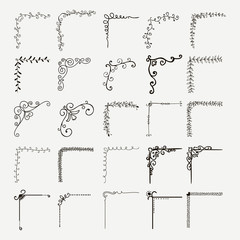 Vector Black Decorative Hand Drawn Outlined Corners