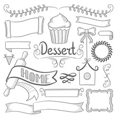 Set of ribbons, frames for bakery menu.