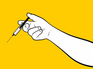 Hand using syringe