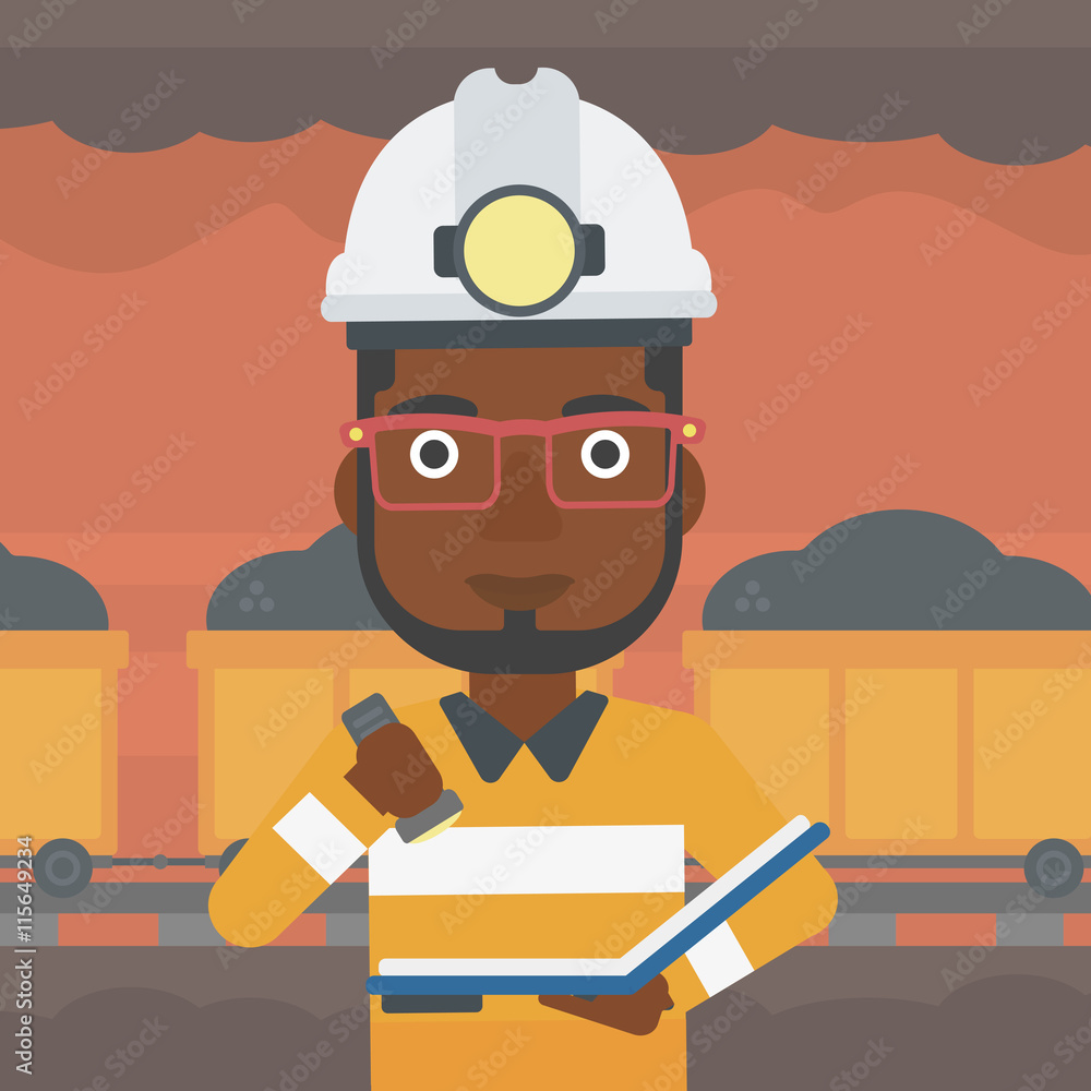 Poster miner checking documents vector illustration.