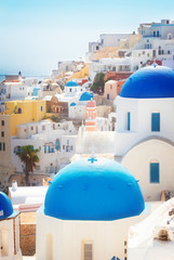 details of Oia, traditional greek village of Santorini, Greece, toned