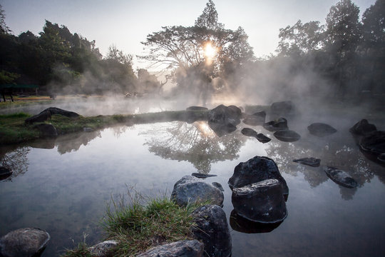 Chae Son Hot Spring at sunrise, Lampang, Thailand
