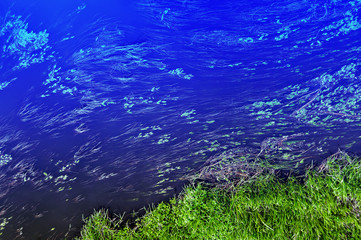 Fototapeta na wymiar Horizontal river flow view from above background