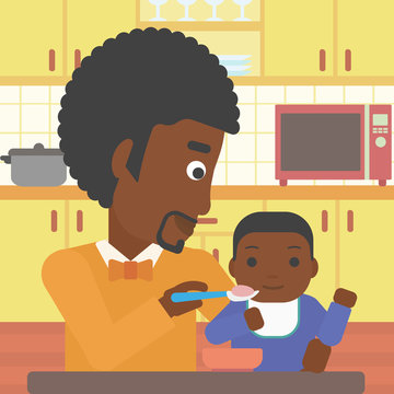 Father feeding baby vector illustration.