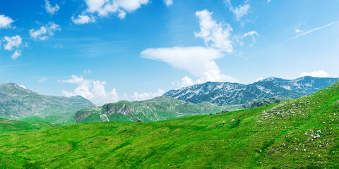 Obraz na płótnie Canvas Beautiful panoramic landscape with high mountains of Montenegro national park 