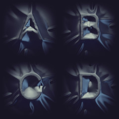 Font covered with satin cloth. Dark silk letters alphabet. 