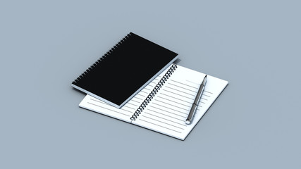 Notebook and planner with pen, isolated office materials