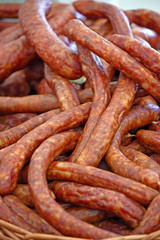 Fototapeta premium Pile of smoked sausages