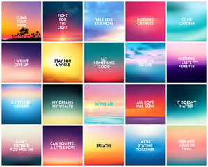 BIG set of 20 square blurred nature backgrounds. With various love quotes