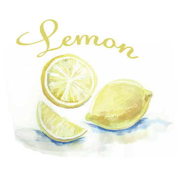 watercolor lemon fruit label with the inscription