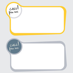 Set of two vector text frames with the words call the boss