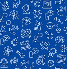 Technical support and repair, seamless blue background. 