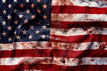 Grunge american flag background with dirt and blood