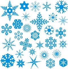 Snowflakes Set - 30 vector Illustrations - obrazy, fototapety, plakaty