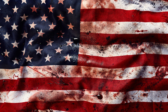 Grunge American Flag Background With Dirt And Blood