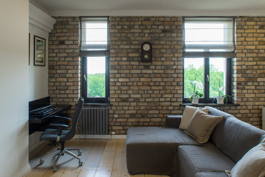 Contemporary interior studio, cabinet. Modern interior in privat